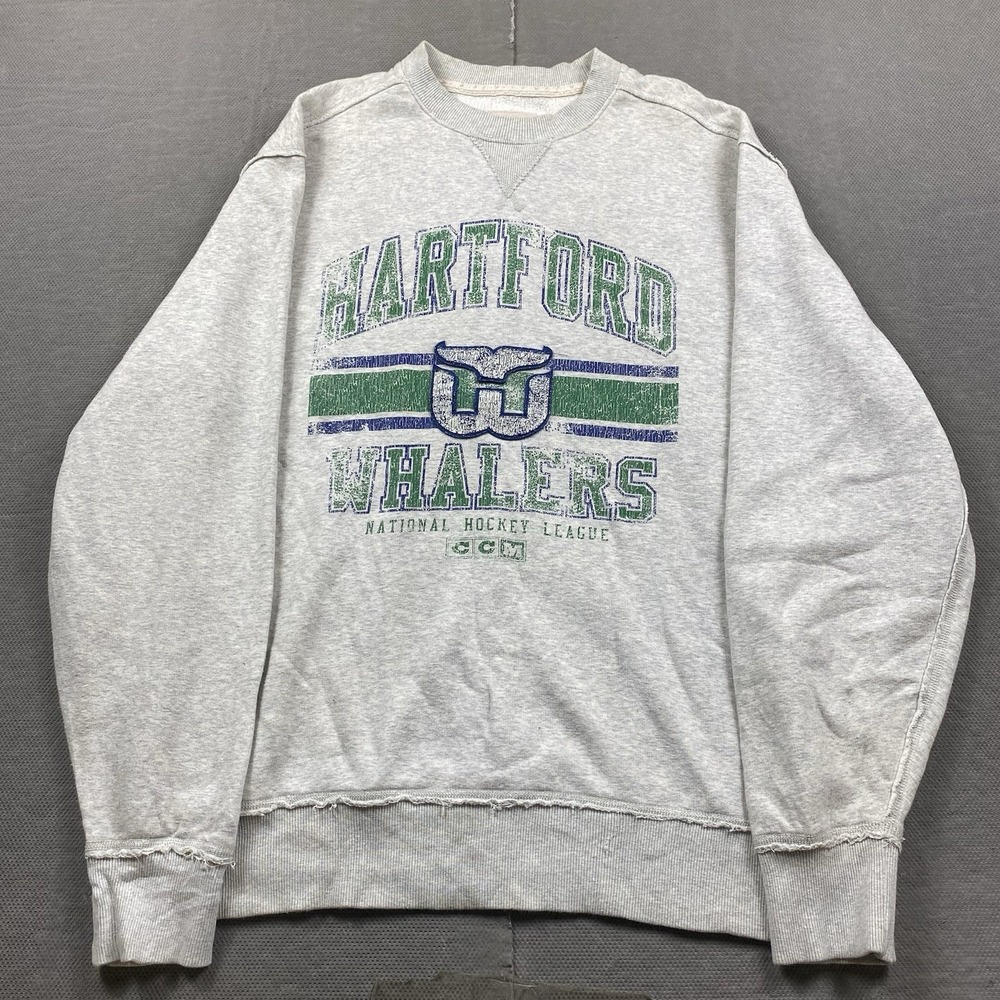 Hartford Whalers Crewneck Sweatshirt Mens 2XL Gray NHL CCM Vintage Style Sweater